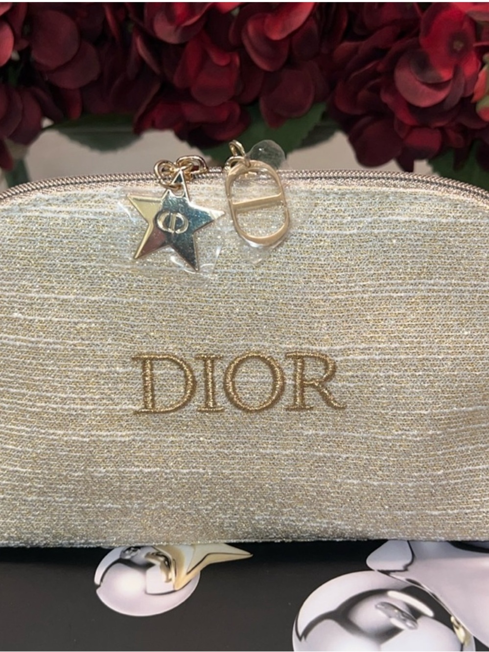 Dior Gold Cosmetic Pouch New in bag wrapped.